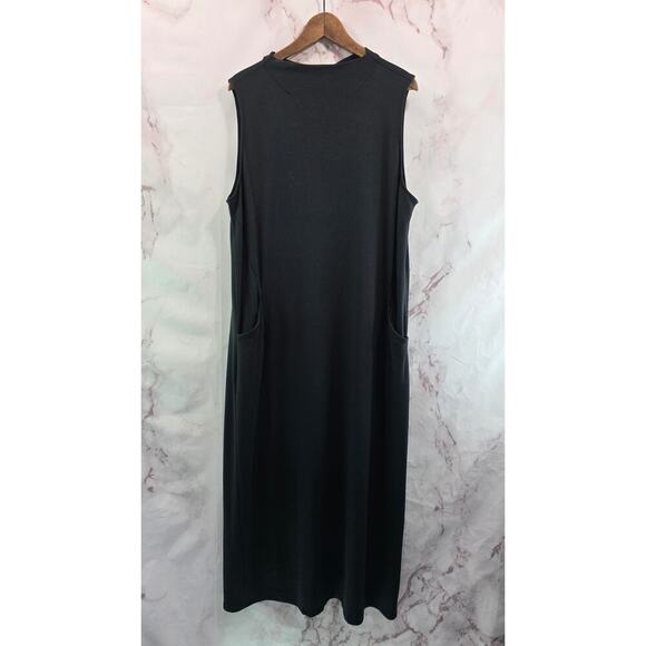 J Jill Dress Womens XL Black Sleeveless Tank Midi Maxi Luxe Tencel Mock Neck - Picture 1 of 10
